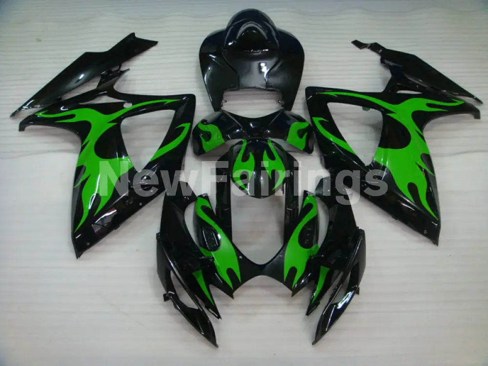 Black and Green Flame - GSX-R600 06-07 Fairing Kit -