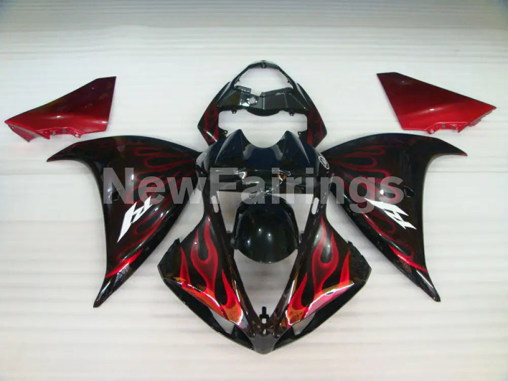 Black Red Flame - YZF-R1 12-14 Fairing Kit - Vehicles &